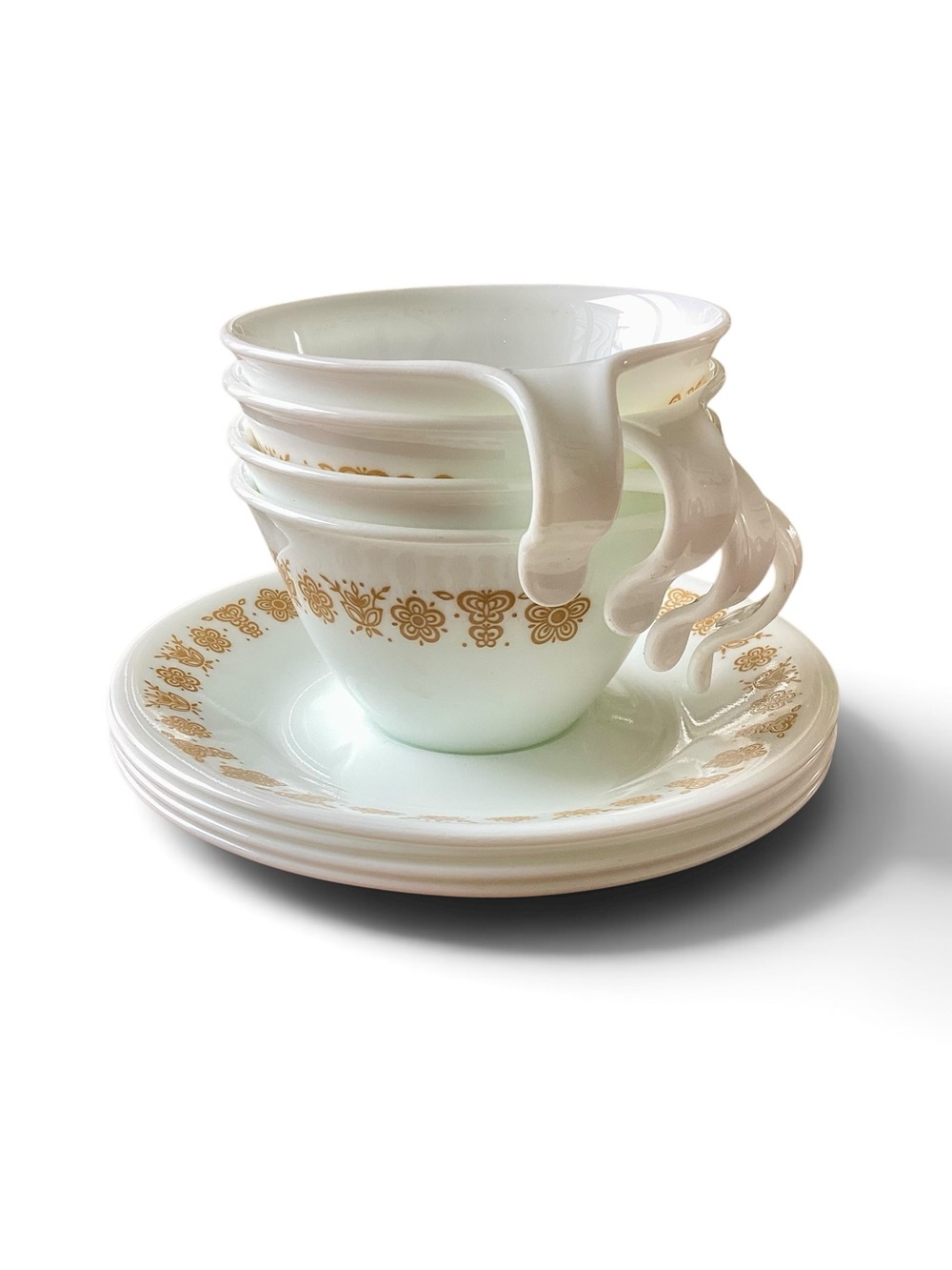 CORELLE Set of 4 Teacups with Saucers Butterfly Gold